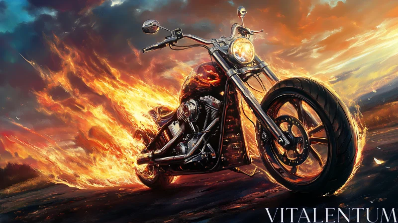 Dynamic flaming chopper in cinematic digital motion study.