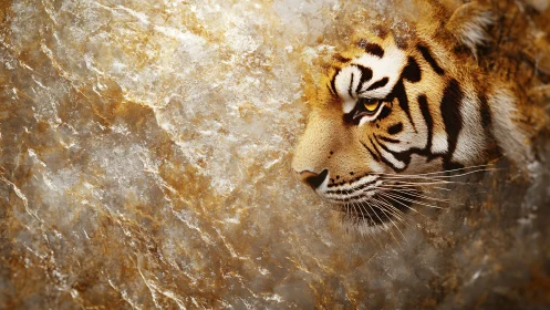 Tiger head profile merges with textured stone background