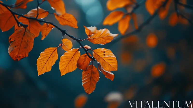 Golden autumn leaves glow gently against a cool blue dusk