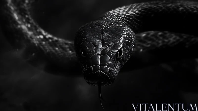 Midnight serpent gaze wrapped in shimmering shadowed scales.