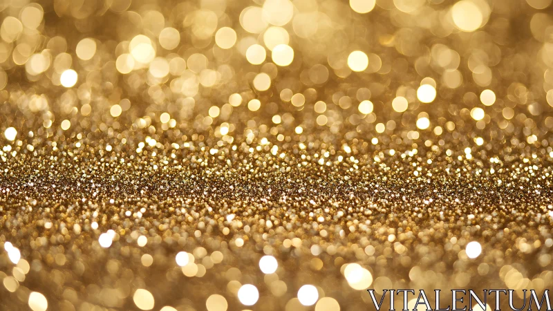 Defocused macro view of gold glitter surface texture.