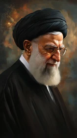 Quiet profile of an elder scholar glows against dusk hues