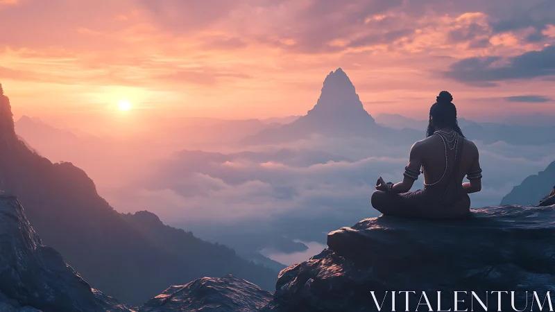 Mountain sunrise meditation above the drifting clouds.