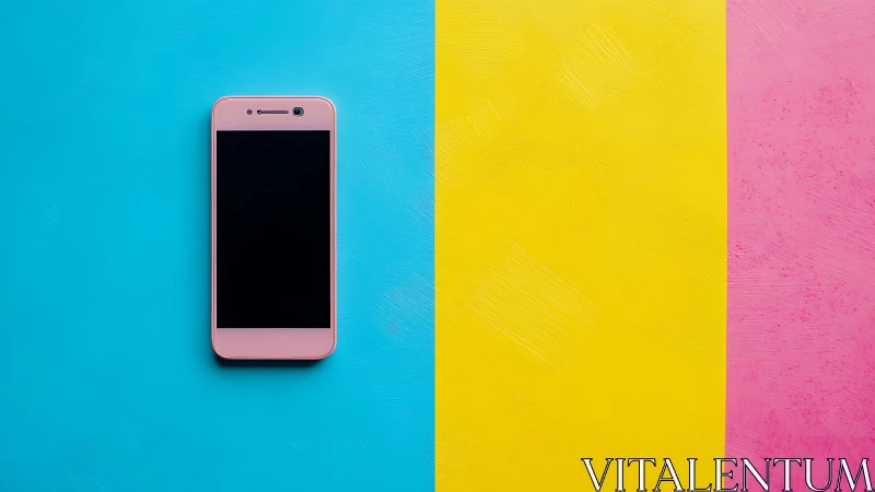 Pink Mobile Phone Glowing Against Vibrant Colorful Backgrounds