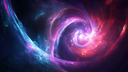 Cosmic swirl of neon light in a dreamy digital universe.