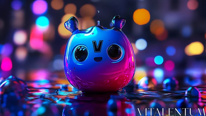 Playful neon blob friend glowing in a dreamy city night.