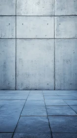Quiet blue concrete courtyard with calm modern geometry.