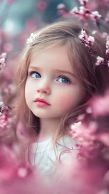 Soft-focus portrait of young subject with delicate floral elements in warm color palette