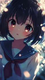 Soft twilight blossoms linger in a schoolgirl’s wondering gaze