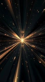 Stellar lightburst tunnel with radiant golden particle streams.