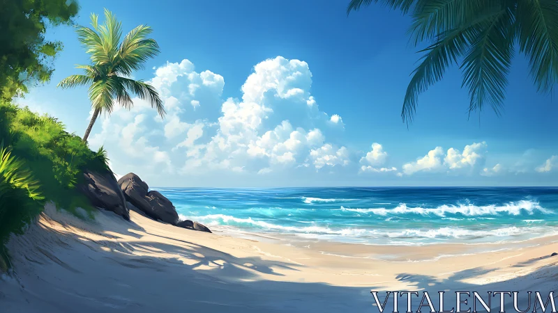Tropical Seascape with Procedural Beach Rendering and Volumetric Cloud Formations