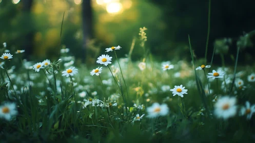 Shallow Depth-of-Field Meadow: White Daisies in Differential Focus.