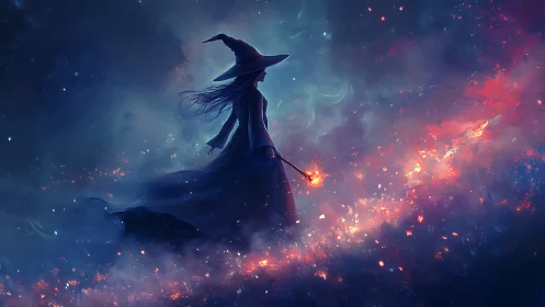 Solitary cloaked figure with staff in luminous dusk haze.