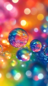 Macro view shows liquid droplets over multicolored surface