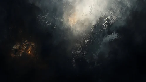 Dark nebula clouds reveal fractured light and molten glow