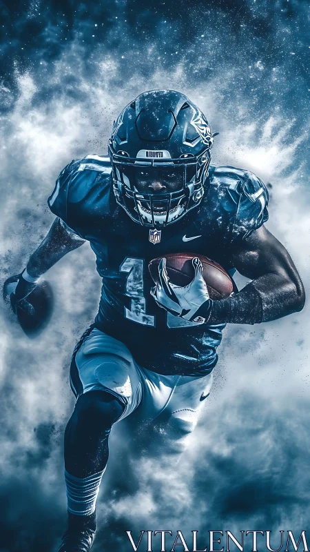 Storm-sprinting gridiron warrior carved from sky and thunder.