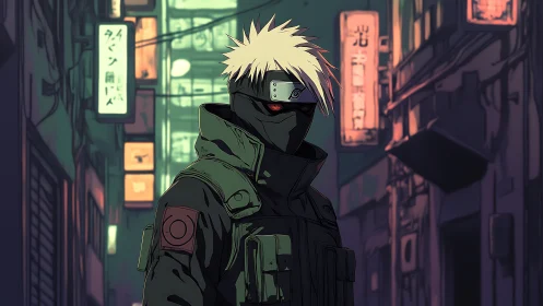 Masked night sentinel stalks neon alleys with quiet menace