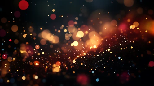 Glowing bokeh particles drifting through cosmic darkness.
