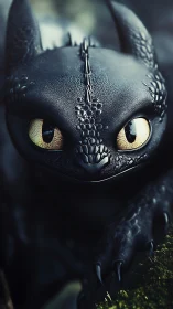 Midnight dragonling leans in, eyes shimmering with mischief