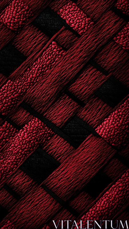 Red woven textile closeup with bold diagonal pattern.