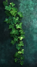Ivy vine cascading down textured emerald wall surface.