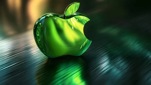 Shiny Green Apple Logo in Futuristic 3D Digital Art Style.