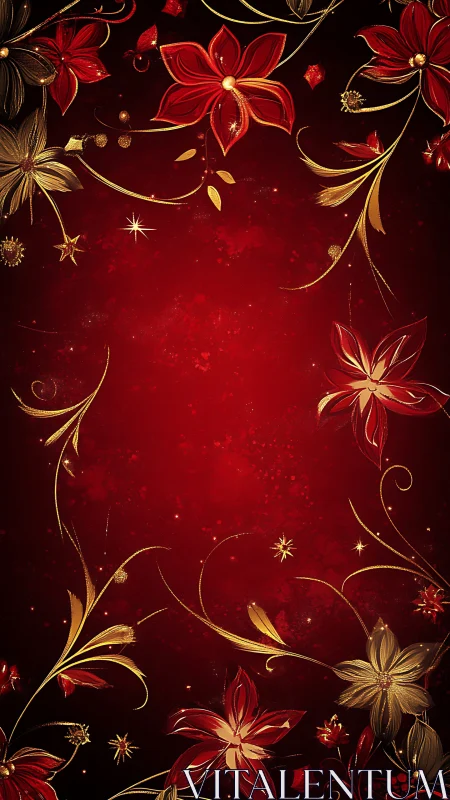 Glowing red and gold flowers dance gently around a warm frame