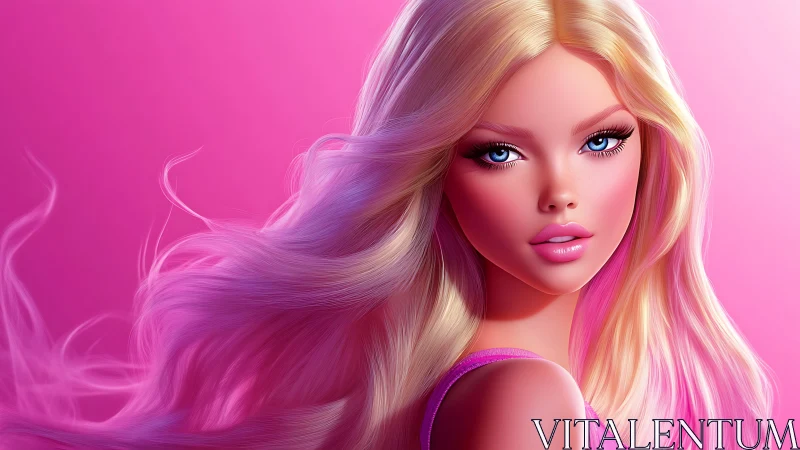 Hyperreal blonde doll portrait with dynamic pink lighting