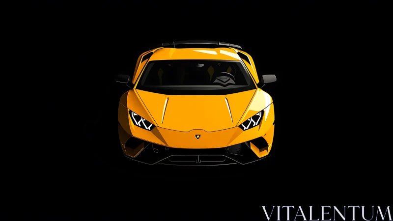 Yellow sports car front view isolates bold angular body