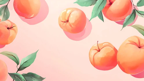 Summer peaches scattered on pastel blush canvas.
