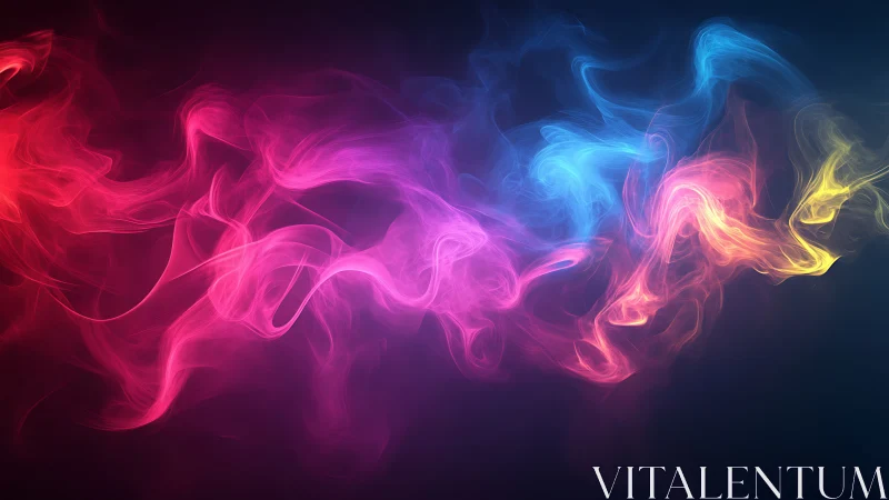 Multicolor luminous smoke waves on dark gradient background.