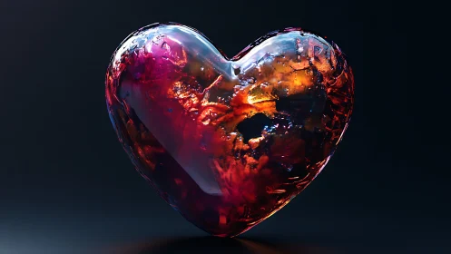 Molten Passion: Crystal Heart Ablaze with Crimson Fire.