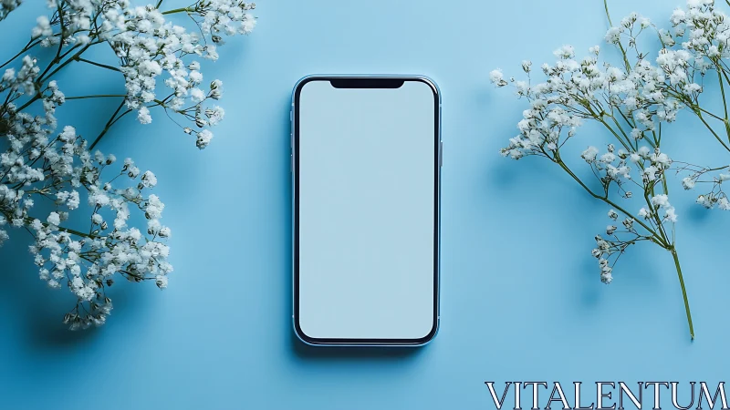 Blank Phone Surrounded by Delicate White Flowers.