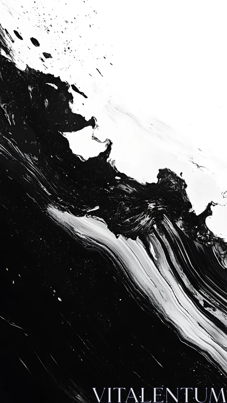 Monochrome ink waves crash across stark negative space.