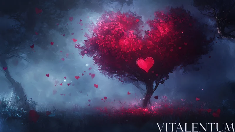 Luminescent Heart-Shaped Tree: Neon Pink Particle Burst Digital Artwork