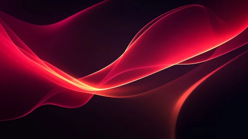 Crimson light waves flowing diagonally over deep black field.