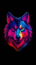 Vivid geometric wolf portrait in neon gradient colors.