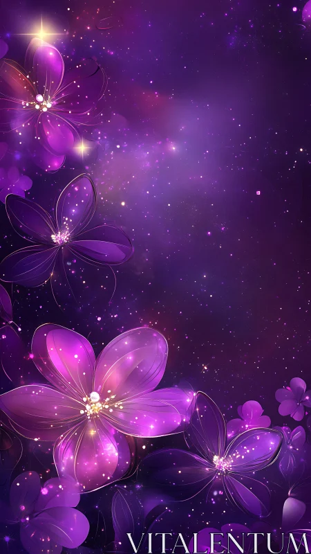 Luminescent Blossoms Cascade Through Violet Darkness.
