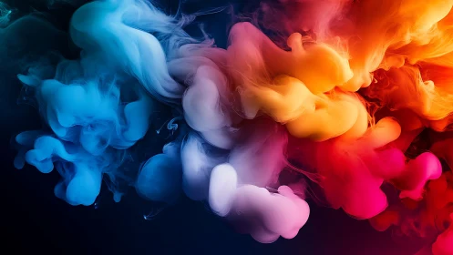 Vibrant colored ink clouds swirling in dark space.