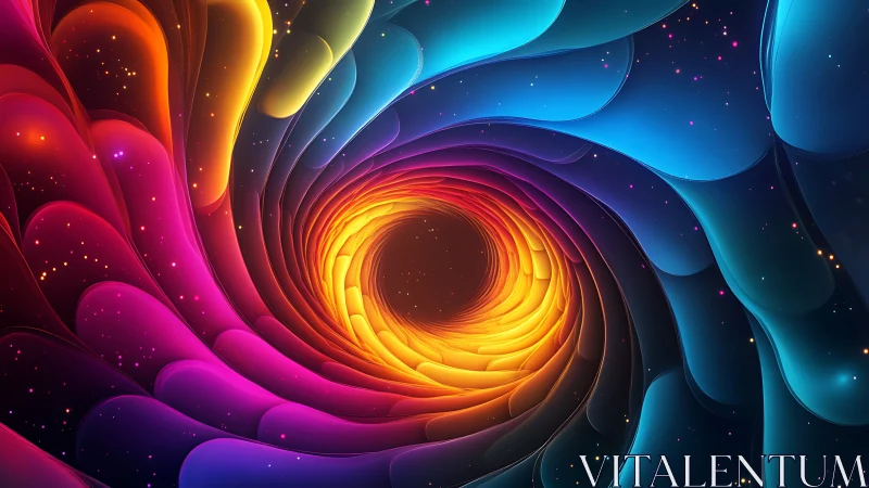 Chromatic vortex rendered as layered luminous digital tunnel