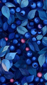 Digital painting of clustered blueberries with layered foliage pattern.
