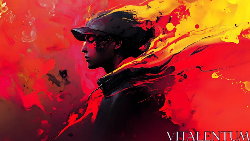 Flame-swept runner emerges from molten tides of color.