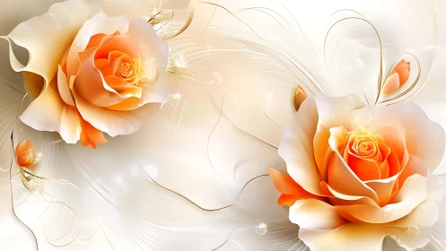Peach rose blossoms in luminous abstract floral composition.