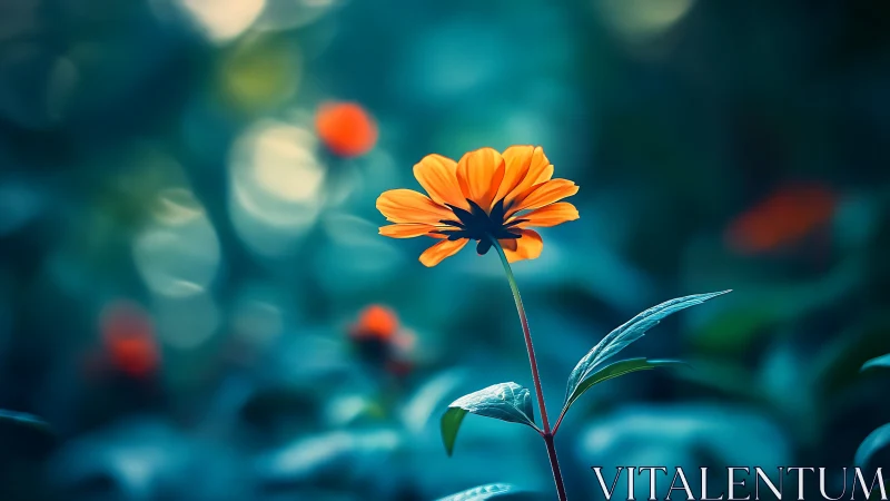Orange Daisy Blossom Against Soft Teal Background
