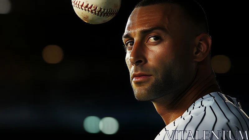 Baseball player locks eyes with camera under stadium lights