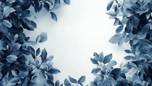 Cool toned leaves framing minimal white background.