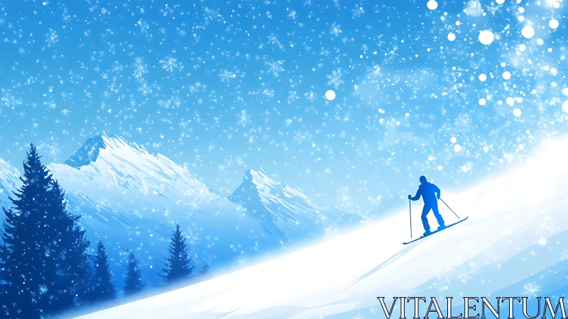 Snowy mountain skier enjoys a sparkling winter wonderland
