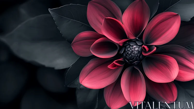 Pink Dahlia Bloom Against Dark Foliage.