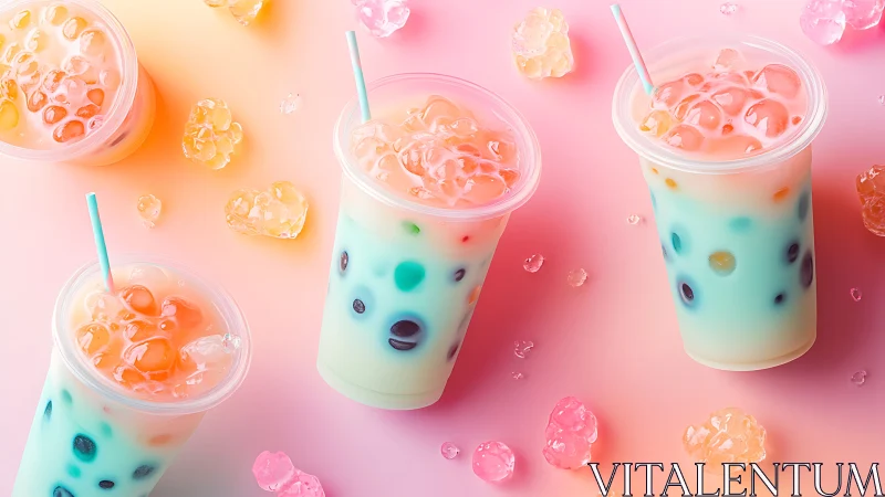 Pastel bubble tea lineup sparkling with playful sweetness.