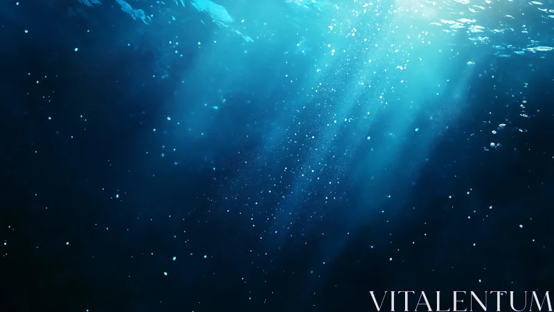 Subsurface oceanic light shafts with suspended microbubbles.